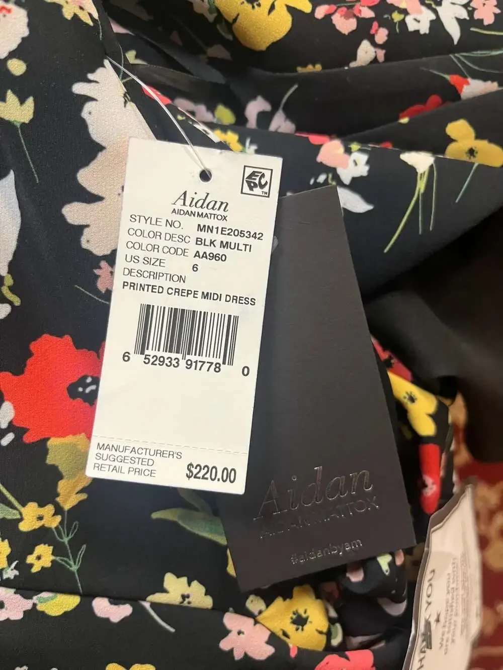 Aidan Mattox Strapless Printed Crepe Midi Dress with Ruffle Detail - Picture 7 of 8